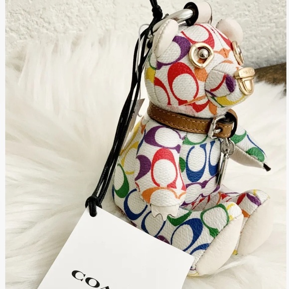 NWT Rainbow canvas authentic coach bear bag charm/ keychain - Picture 5 of 7